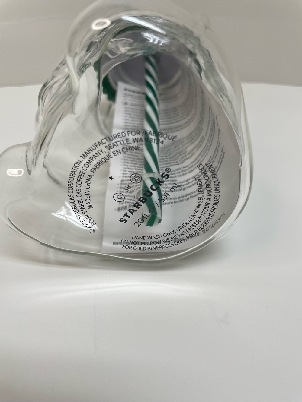 Starbucks Clear Bear Cup with Dark Green Beanie Lid and Striped Straw - Picture 4 of 5